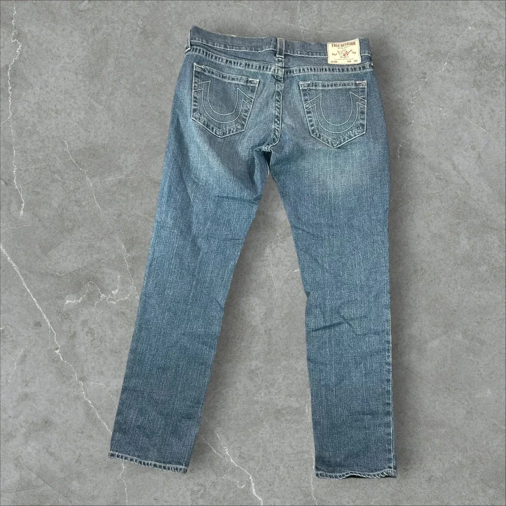 True Religion Geno Relaxed Slim Jeans Mens 36x32 Blue Medium Wash Horseshoe Y2K